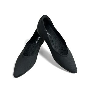 Vivaia Aria Shoes Pointed Toe Flats Women Sz 37.5 US 7 Black Slip On Comfort